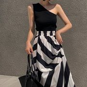 MDW☆ワンショルダー タンクトップ＋アシンメトリー 大裾ワンピース