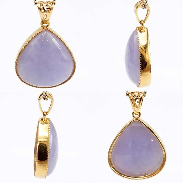 ラベンダー翡翠 K18 ペンダントトップ ミャンマー産 一点もの マロン