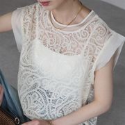 ANJIL☆通年使える重工レース刺繍ベストトップス 重ね着可能なカーディガン風アイテム