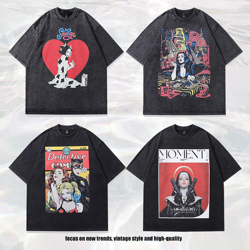 メンズ ビンテージ風 半袖Tシャツ 男女兼用 ストリート系 トップス 春夏 2025新作★全4タイプまとめ