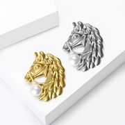 ステンレス  パール  馬のブローチ  男女兼用  動物 ブローチ コサージュ ピン  馬のアクセサリー