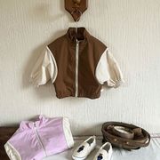 女の子用薄手アウター 春秋用 防風 ゆったり配色キッズジャケット