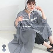 コットンボイル 裾フレア チュニック ワンピース 胸レース インド綿 【2025年新作】