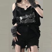 トップス カットソー Tシャツ 半袖 プリント オフショルダー レディース
