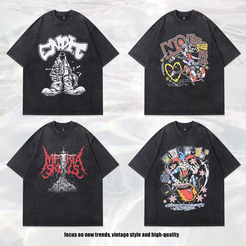 メンズ ビンテージ風 半袖Tシャツ 男女兼用 ストリート系 トップス 春夏 2025新作★全4タイプまとめ