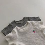 全2色[73-100cm]  子供2点セット イチゴ刺繍入り 半袖Tシャツ トップス カットソー ベビー キッズ 子供服