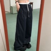 ワイドパンツ ストライプ オールインワン ウエストタイ 韓国系 ストライプゴムロングワイドパンツ | ファッション通販サイト NUGU