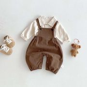 FLM☆秋用 新生児ツーウェイサロペットセット　シャツ＋オープンクロッチオーバーオール