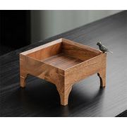 満足してます コンパクトスクエア果実収納トレイ 天然木製高脚デザイン 家庭用茶器アクセサリー