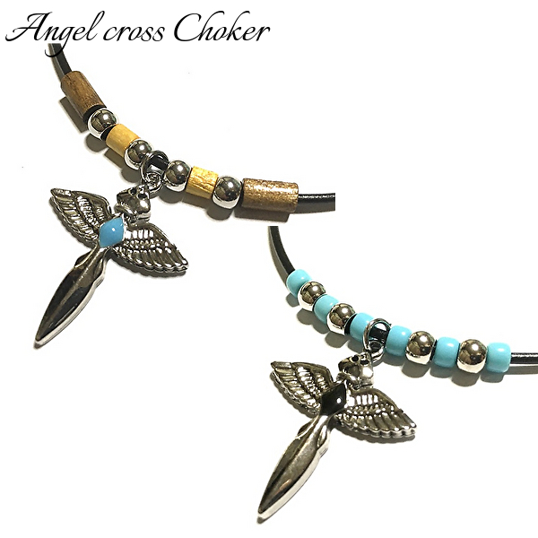 エンジェルクロス チョーカー ターコイズカラー ウッドパーツ