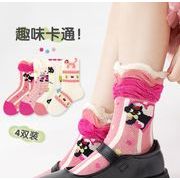 人気新作      子供靴下  韓国風子供服 ベビー靴  ベビー用   ソックス  通気性    可愛い  4足入り 猫