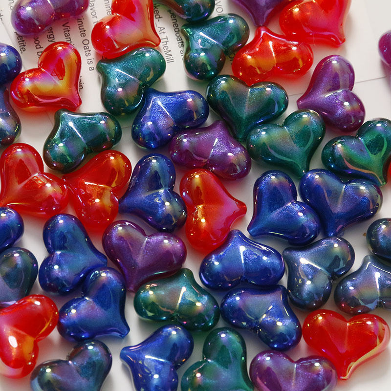 ハート ビーズ デコパーツ カボション 通し穴付き オーロラ アクセサリーパーツ アクリルパーツ 樹脂 DIY