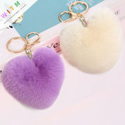 36色展開★ハート キーホルダー ファーチャーム バッグチャーム ポンポンチャーム ふわふわ