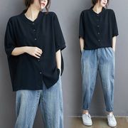 ブラウス レディース 夏 半袖 シャツ トップス 無地 前開き Tシャツ カジュアル 体型カバー