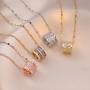 4色  ジルコンリングネックレス　おしゃれな   ステンレス製  レディースネックレス