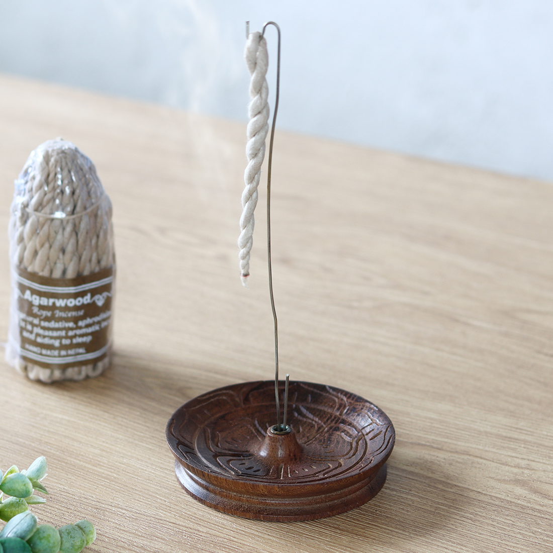 ネパールウッド香立て フラワー[ロープ香用ロクタ紙手漉き紙アロマ癒し25AW]