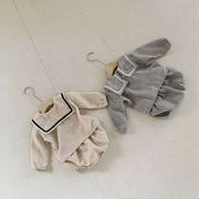 ins　春新作　子供服　セーラーカラー　セットアップ　長袖　シャツ　ブルマー　2点セット　可愛い　新生児