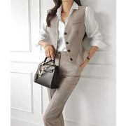 ウエストライン シェイプ オフィスウェア セット：ジャケット・ベスト・パンツ 2025秋