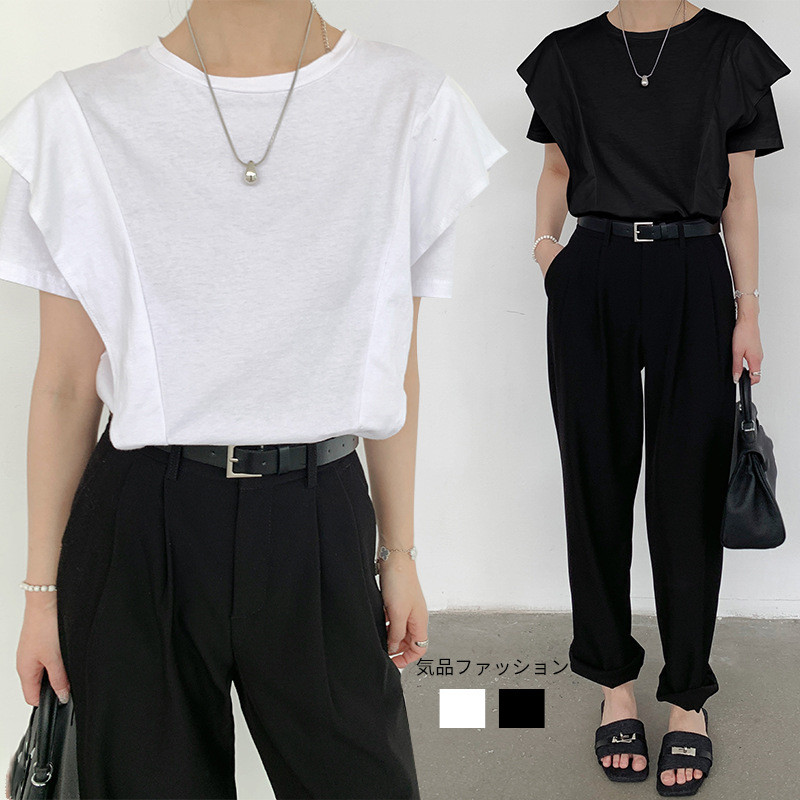 夏新作 tシャツ Tシャツ ラウンドネック トップス レディース 体型カバー オシャレ 着回し