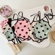 2025夏新作 ベビー女の子ハート柄帽子付き連体水着全3色