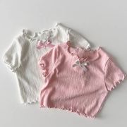 夏限定 リボン付き テクスチャーTシャツ 女児トップス
