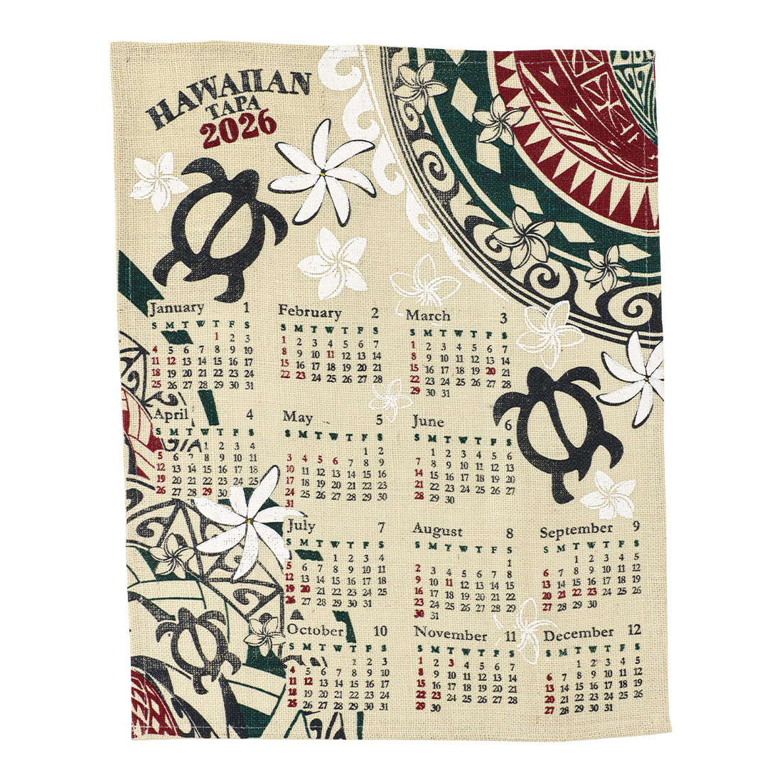 ジュートカレンダー ハワイアンタパ[カパカメ海亀オセアニアハワイフラサーフフラ25AW]