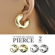 全2色 ”C”型デザイン ビッグ ピアス ゴールド シルバーカラー 軽量タイプ アクセサリー