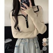 【日本倉庫即納】 ニットトップス ファスナー付き 無地