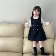 【2025秋新作】女の子セットアップ 学園風 シャツワンピ 韓国風 キッズ おしゃれ