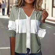 2025新作 秋冬 レディース カラーブロック トップス フード付き ファッション カジュアル　ジッパー