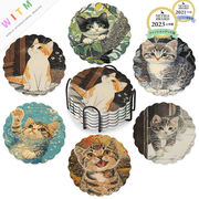 猫柄 コースター ねこ 下敷き カップパッド ネコ インテリア  断熱マット 雑貨 セラミックス 可愛い