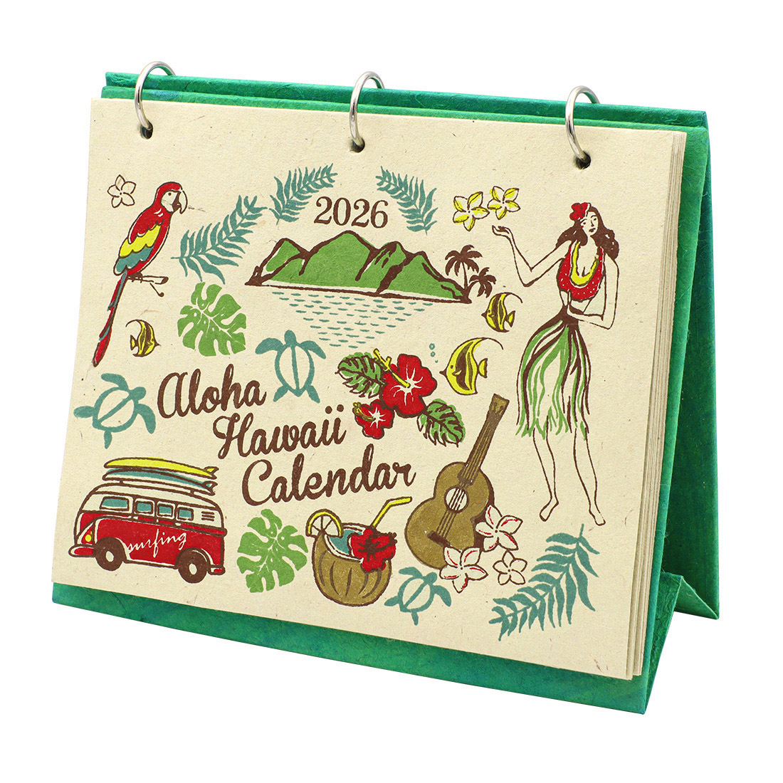 デスクカレンダー アロハハワイ[卓上サーフフラマリンハイビスカス手漉き紙ネパール 和紙25AW]