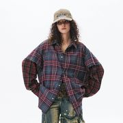 メンズファッション 偽二枚 チェック柄 シャツ 男女兼用 カジュアル トップス 春秋 2025新作★