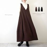 【2025新作】起毛ツイル　ランタンシルエット　Vネック　ワンピース(32950)