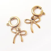 ステンレス 【SUS304】 ゴールド リボン チャーム ナチュラル 引き輪付き ハンドメイド金属アレルギー対応