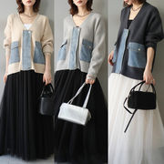 オシャレ　ゆったりデニム切替ニットトップス　レディース　3色