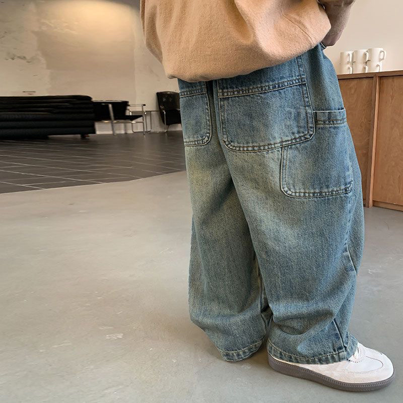 2025秋冬※子供 デニムパンツ ゆったりカジュアルロングパンツ