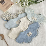 新作　ベビースタイ　6層構造　リバーシブル　花びら型　360度回転可　水玉　花柄　よだれかけ　新生児