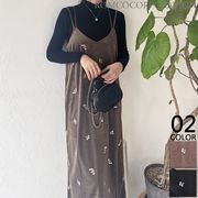 【2025新作商品♪】フラワー柄刺繍Wストラップキャミワンピース