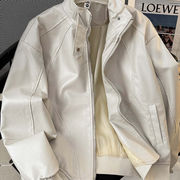 メンズPUレザージャケット 立ち襟 ライダース調 痞?シルエット ユース向け