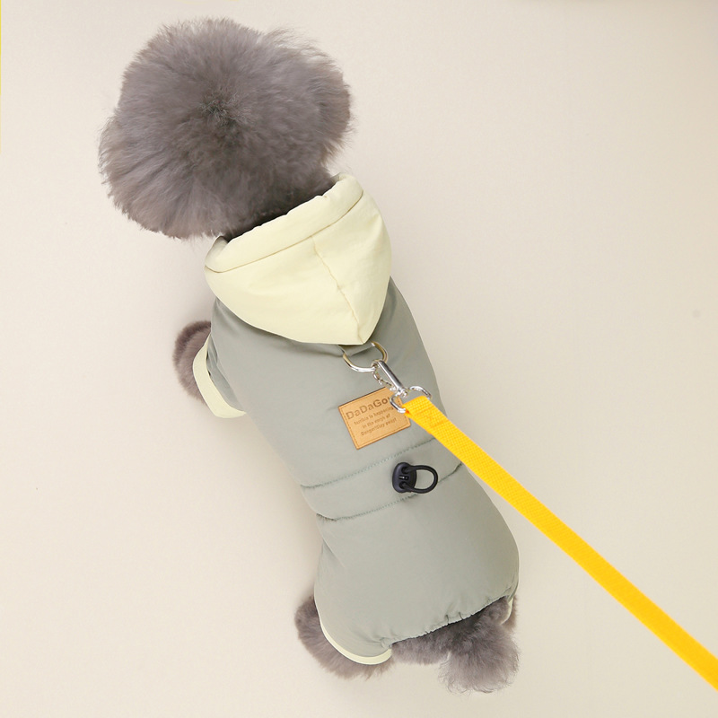 冬季四足犬用コート、防寒防風リード付き服、小型犬用ウェア、犬服、犬猫おしゃれ服、猫服