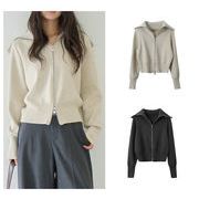 ダブルジップビッグカラーニットカーディガン 秋冬トレンド