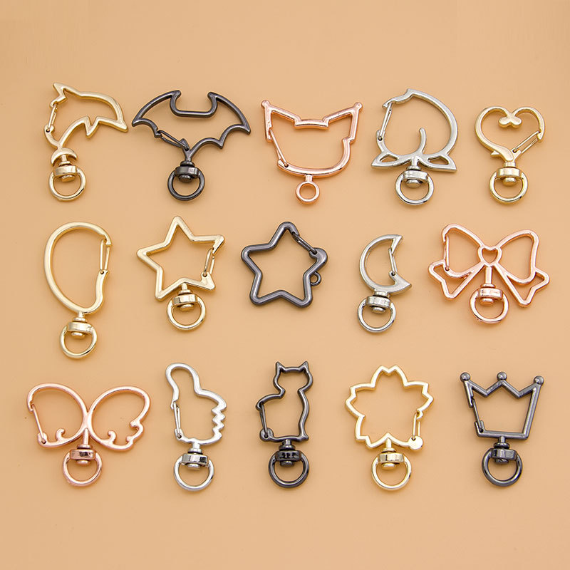 ナスカン チャーム 金 銀 黒 アクセサリーパーツ 星 月 ハート リボンカラビナ 猫 くま 花 キーホルダー