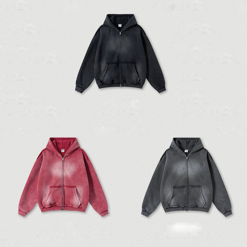 メンズ ビンテージ風 裏起毛 無地 ジップアップ パーカー 男女兼用 ストリート系 秋冬 新作★全3色