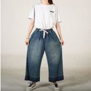 大きいサイズ レトロパンツ ゆったり シンプル レディースデニムパンツ 痩せ見えパンツ デニムパンツ