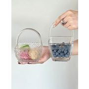 人気沸騰 早い者勝ち ガラスと籐のコンビネーションバスケット 方形手提げ式 お菓子・ドライフルーツ入れ