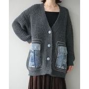 2025年INS 秋冬新作    気質   おしゃれ  デニム切り替え  ニットカーディガン