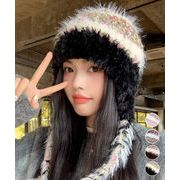 【日本倉庫即納】 ニット帽子 紐付き 韓国風 毛糸帽子