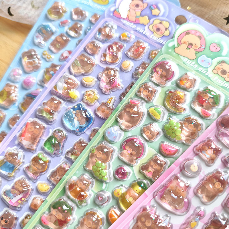 即納ぷくぷくシール カピバラ 3Dステッカー 立体ステッカー エポキシステッカー デコシール
