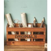 素敵な商品 手作り感ある木の収納ボックス 文具・コスメブラシ整理に アンティーク風デスクアクセサリー